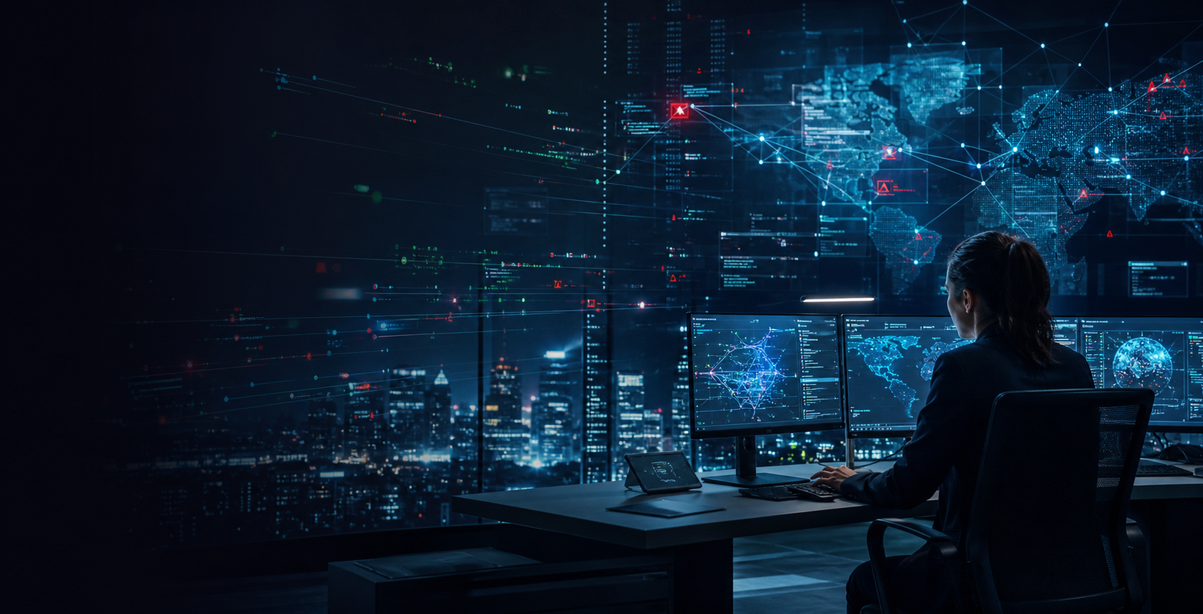 Security operations analyst monitoring cyber threat intelligence dashboards
